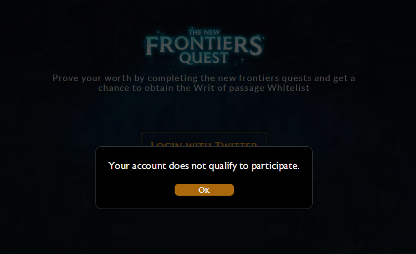 The New Frontiers Quest Your account does not qualify to participate